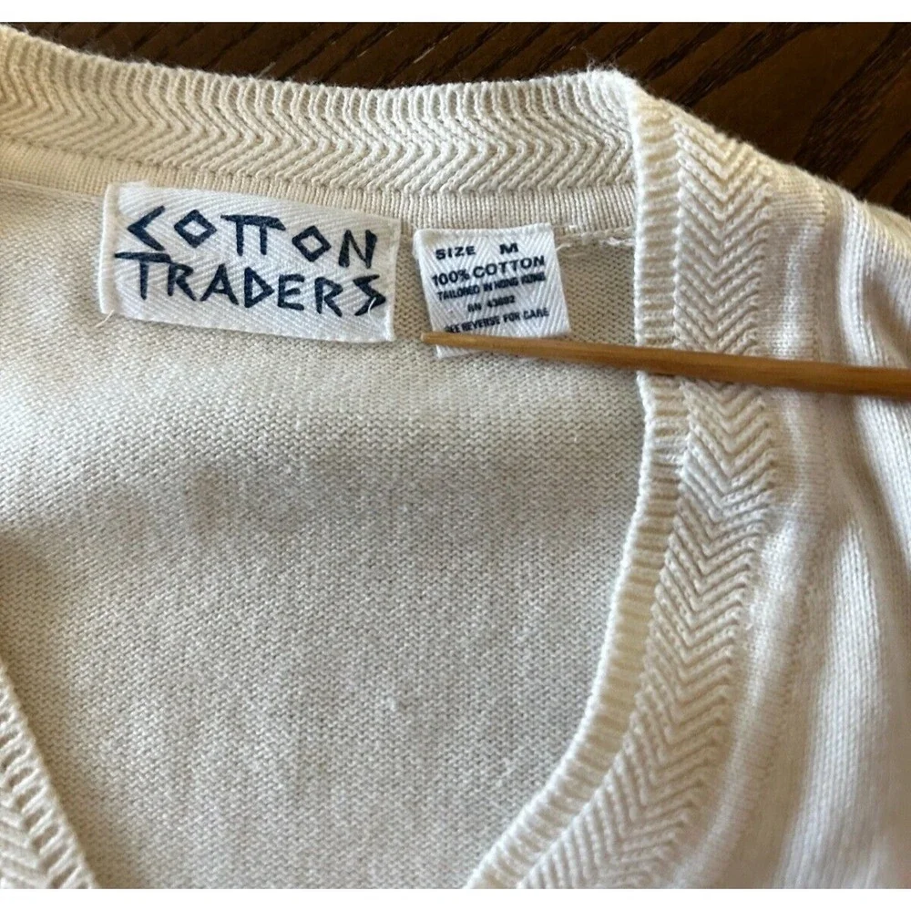 Vintage COTTON TRADERS White Knit GOLF V Neck Sweater Size M Medium‎